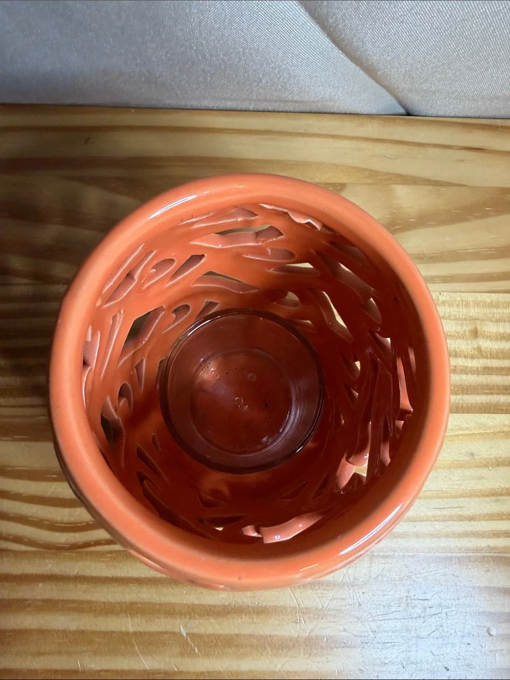 Vintage PartyLite Orange Waves Ceramic Votive Tealight Candle Holder P91874